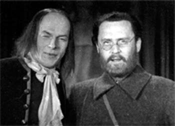 Николай Черкасов и Борис Ливанов на киностудии "Ленфильм". 1937 г.